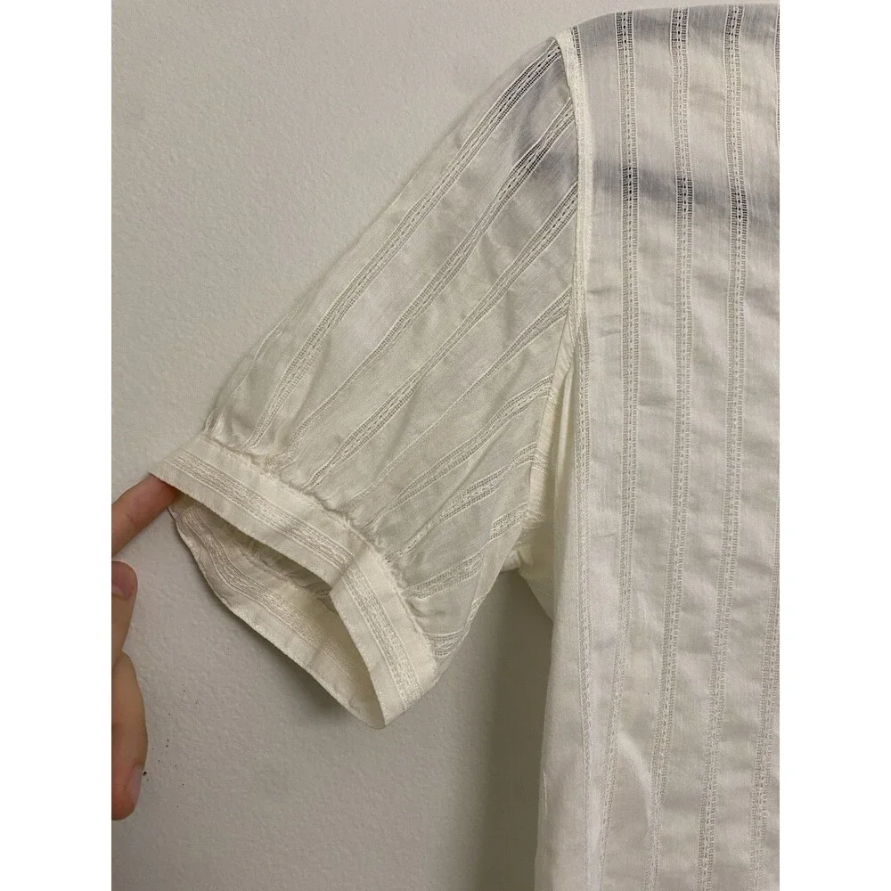 Loro Piana Lace Sheer Silk Cotton Blend Blouse Women’s 44 Ivory Puff Sleeve FLAW